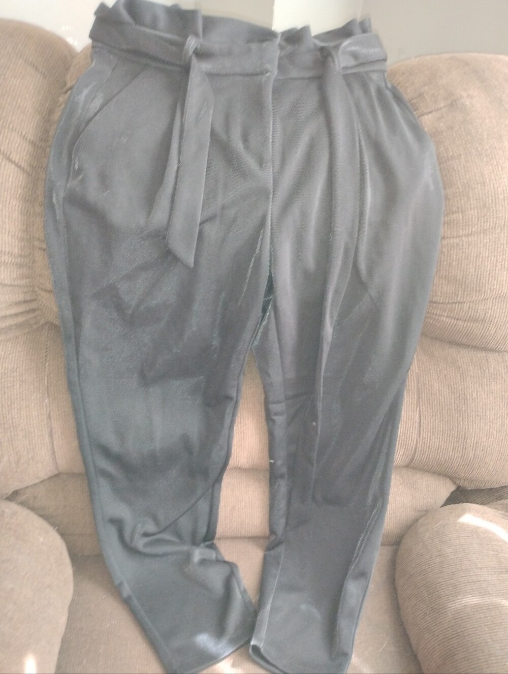 Vero Moda Black Textured Trouser Pants with Belt